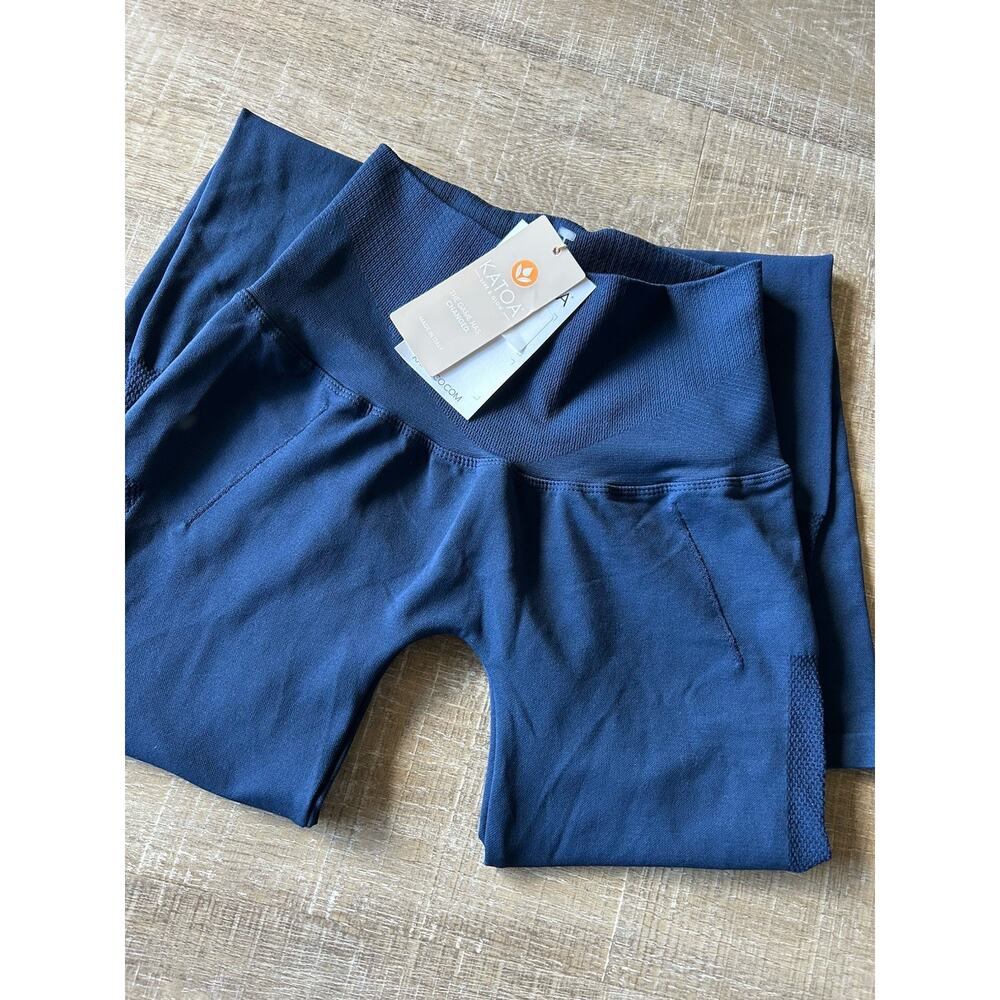 KATOA Flare Leggings Womens M/L High Waist Seamless Mesh Blue Active NWT Italy